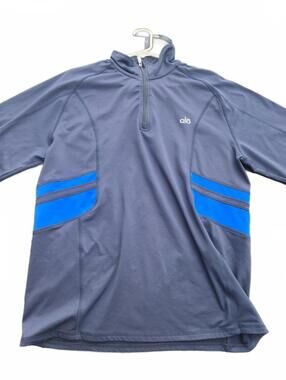 Alo Men's YOGA Long Sleeve Quarter-Zip Pullover - Gray BLUE RETAIL $158